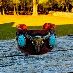 Cuff bracelet longhorn turquoise western ladies
